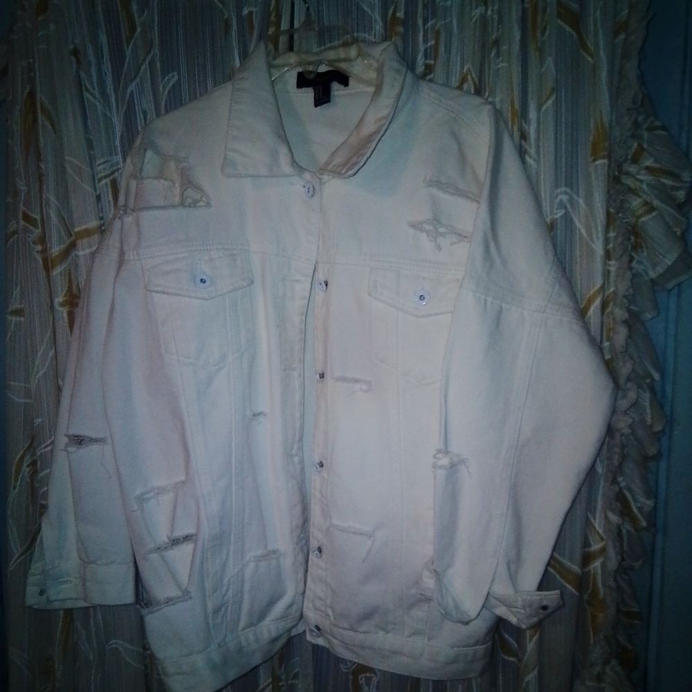 Distressed White Denim Jacket